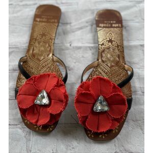Kate Spade Size 10 Floral Embellished Flip Flop Sandals Red Poppy Mediterranean